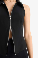 Polo Collar Zippered Woven Vest