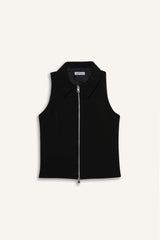 Polo Collar Zippered Woven Vest