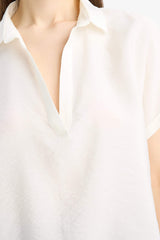 Comfort Fit Shirt Collar Basic Flat Short Sleeve Blouse