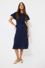 Crew Neck Bat Sleeve Basic Midi Dress