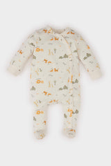 Boy Baby Newborn Safari Patterned Foot Long Sleeve Combo Coverall