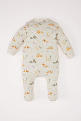 Boy Baby Newborn Safari Patterned Foot Long Sleeve Combo Coverall