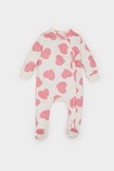 Baby Girl Newborn Heart Patterned Combo Long Sleeve Snap Jumpsuit