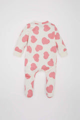 Baby Girl Newborn Heart Patterned Combo Long Sleeve Snap Jumpsuit