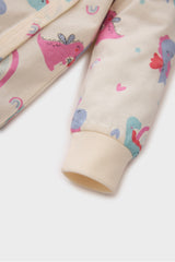 Baby Girl Newborn Dinosaur Printed Comb Long Sleeve Snap Jumpsuit