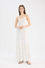 A-Line Lace V-Neck Floral Crinkle Fabric Strappy Maxi Dress