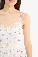 A-Line Lace V-Neck Floral Crinkle Fabric Strappy Maxi Dress