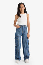 Girl's Wide Leg Cargo Wide Leg Jeans