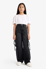 Girls Wide Leg Cargo Jeans