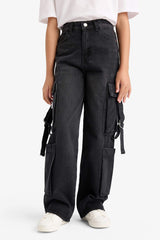 Girls Wide Leg Cargo Jeans