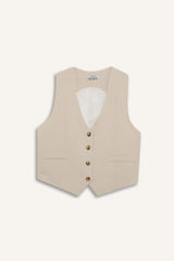 V Neck Linen Blend Blazer Vest