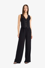 V Neck Linen Blend Blazer Vest