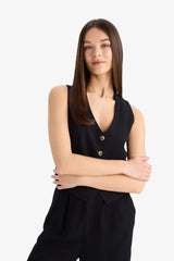 V Neck Linen Blend Blazer Vest