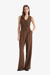 V Neck Linen Blend Blazer Vest