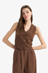 V Neck Linen Blend Blazer Vest