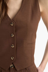 V Neck Linen Blend Blazer Vest