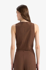 V Neck Linen Blend Blazer Vest