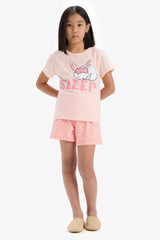 Girls Children Pajama Set Printed Short Sleeve Top Flexible Clear Short Shorts