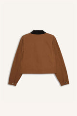 Regular Fit Contrast Collar Zippered Pocket Cotton Jacket Coat