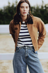 Regular Fit Contrast Collar Zippered Pocket Cotton Jacket Coat