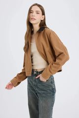 Regular Fit Contrast Collar Zippered Pocket Cotton Jacket Coat