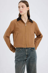 Regular Fit Contrast Collar Zippered Pocket Cotton Jacket Coat