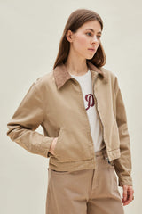 Regular Fit Contrast Collar Zippered Pocket Cotton Jacket Coat