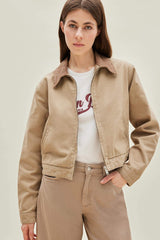 Regular Fit Contrast Collar Zippered Pocket Cotton Jacket Coat