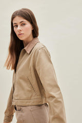 Regular Fit Contrast Collar Zippered Pocket Cotton Jacket Coat