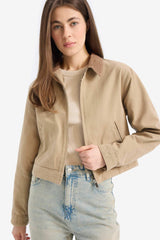 Regular Fit Contrast Collar Zippered Pocket Cotton Jacket Coat