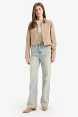 Regular Fit Contrast Collar Zippered Pocket Cotton Jacket Coat