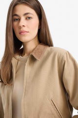 Regular Fit Contrast Collar Zippered Pocket Cotton Jacket Coat