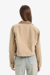 Regular Fit Contrast Collar Zippered Pocket Cotton Jacket Coat