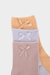 Girl Ribbon 3 Pcs Cotton Long Socks