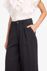 Carrot Fit Double Pocket High Waist Wide Leg Modal Trousers
