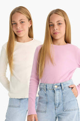 Girls Back to School Slim Fit Slim Cut Crew Neck Ribbed Camisole 2-Pack Long Sleeve T-Shirt