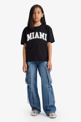 Girl's Relax Fit Crew Neck Printed Short Sleeve T-Shirt