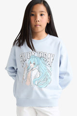 Girl's Relax Fit Crew Neck Anime Printed Sweatshirt