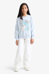 Girl's Relax Fit Crew Neck Anime Printed Sweatshirt
