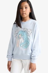 Girl's Relax Fit Crew Neck Anime Printed Sweatshirt