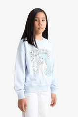 Girl's Relax Fit Crew Neck Anime Printed Sweatshirt