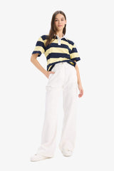 Loose Fit Polo Neck Striped T-Shirt