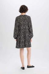 Crew Neck Polka Dot Long Sleeve Mini Dress