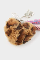 Women's Plush Heart Leopard Pattern Charm Keychain