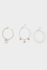 Women Pink Stone 3 Piece Silver Bracelet