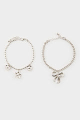 Women Pink Stone 3 Piece Silver Bracelet