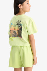 Girls Crew Neck Back Printed Short Sleeve T-Shirt