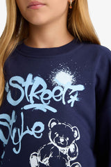 Girls Oversize Wide Pattern Crew Neck Printed Sweatshirt