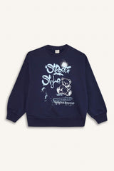 Girls Oversize Wide Pattern Crew Neck Printed Sweatshirt