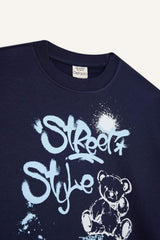 Girls Oversize Wide Pattern Crew Neck Printed Sweatshirt